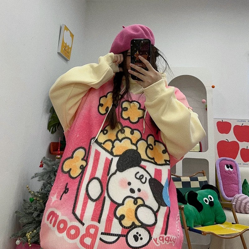 Vest with dog pattern and popcorn bucket, oversize shirt🍿🐶