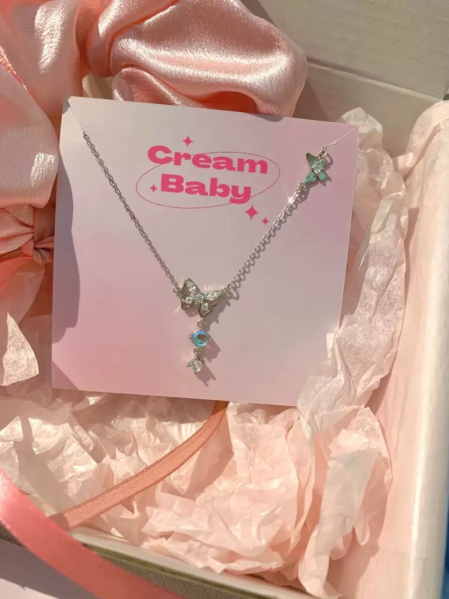 All-over 925sterling silver temperament butterfly colorful tassel necklace light luxury 🩵🦋
