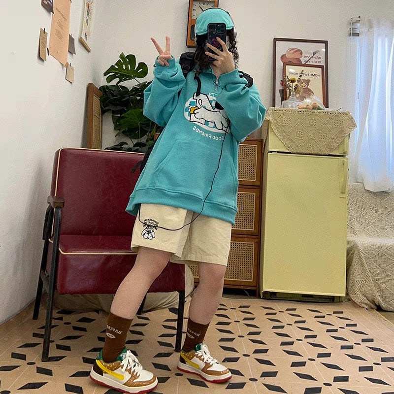 Oversize puppy embroidered shirt🩵