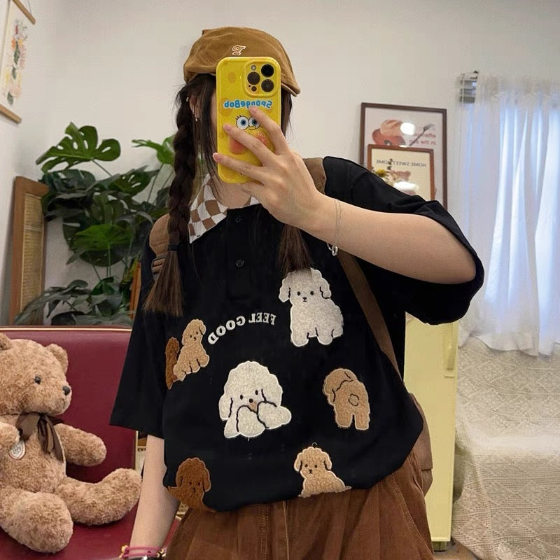 Cute puppy embroidered shirt🐶