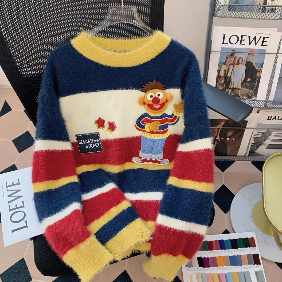 Round-neck sweater with a Japanese cartoon pattern.❤️🤍