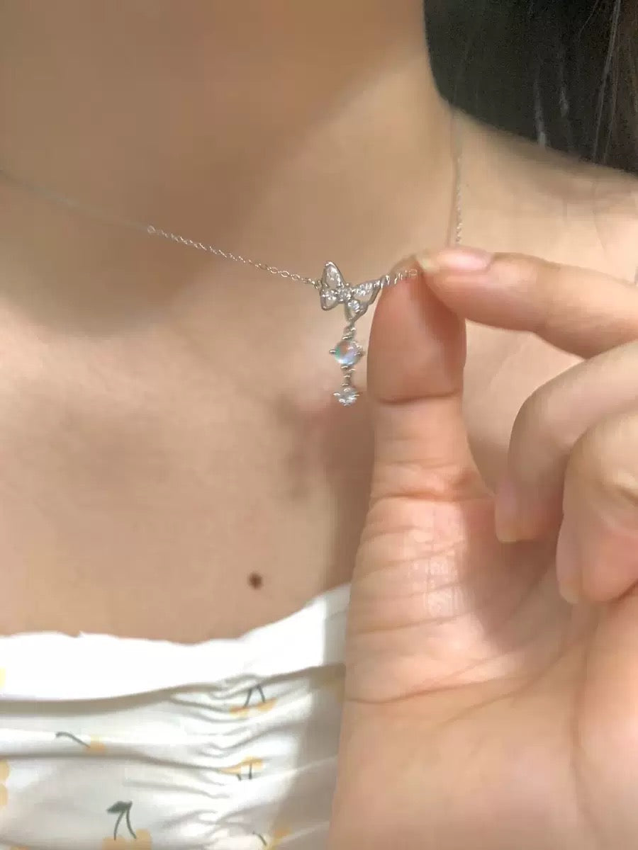 All-over 925sterling silver temperament butterfly colorful tassel necklace light luxury 🩵🦋