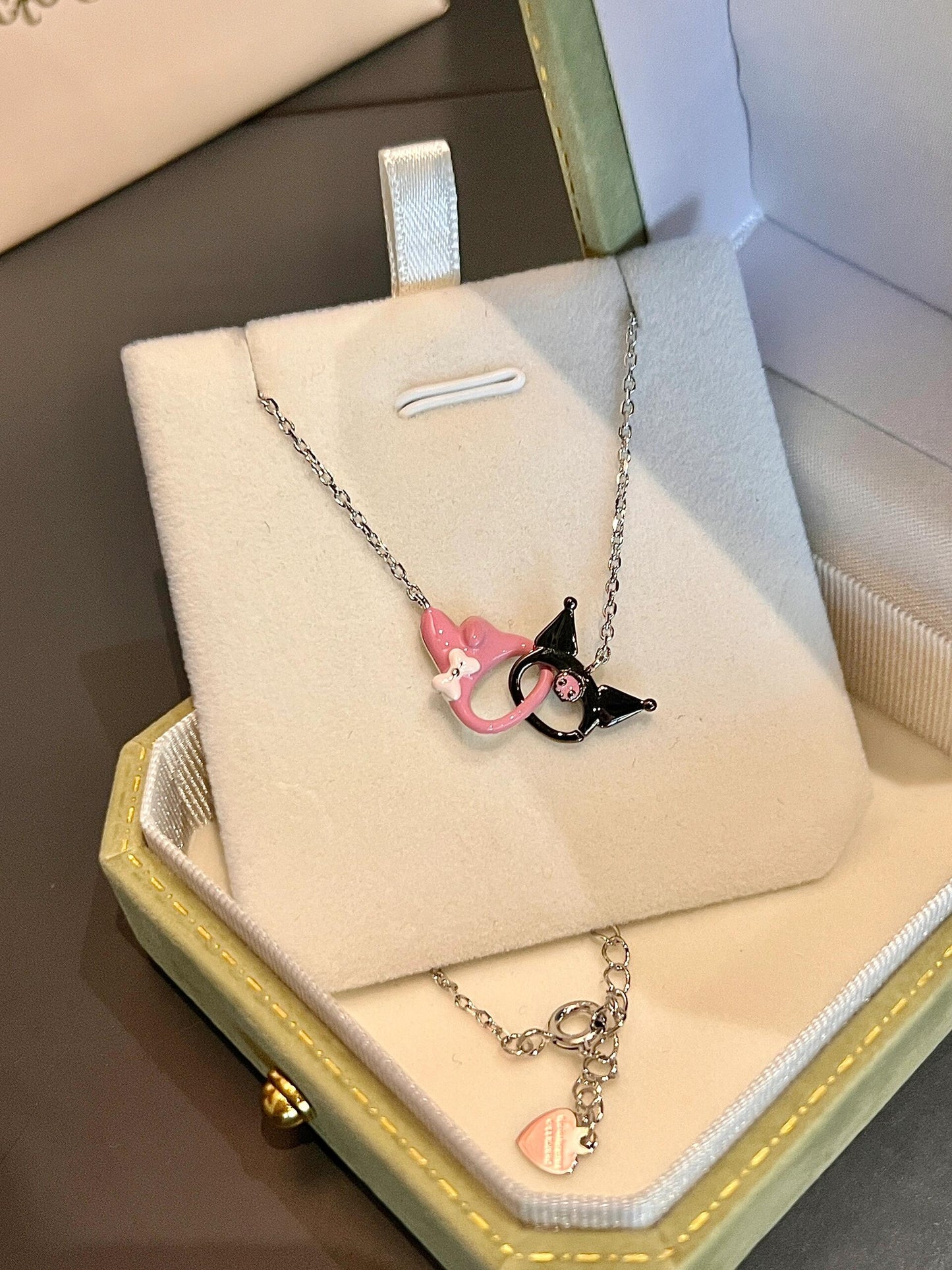Sanrio Kuromime Melody Mobius Ring Sterling Silver Splicing Pendant Necklace Girlfriend Gift🖤🩷