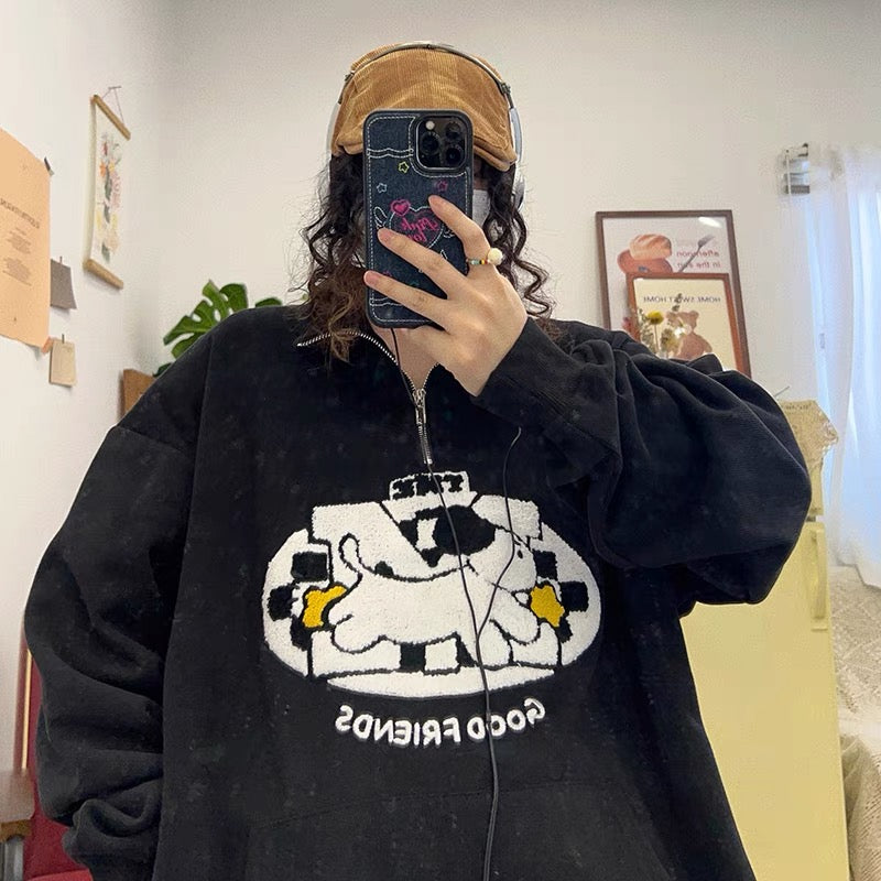 Oversize puppy embroidered shirt🩵