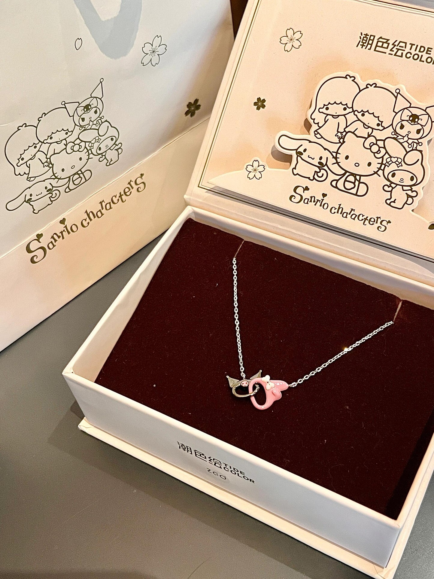 Sanrio Kuromime Melody Mobius Ring Sterling Silver Splicing Pendant Necklace Girlfriend Gift🖤🩷