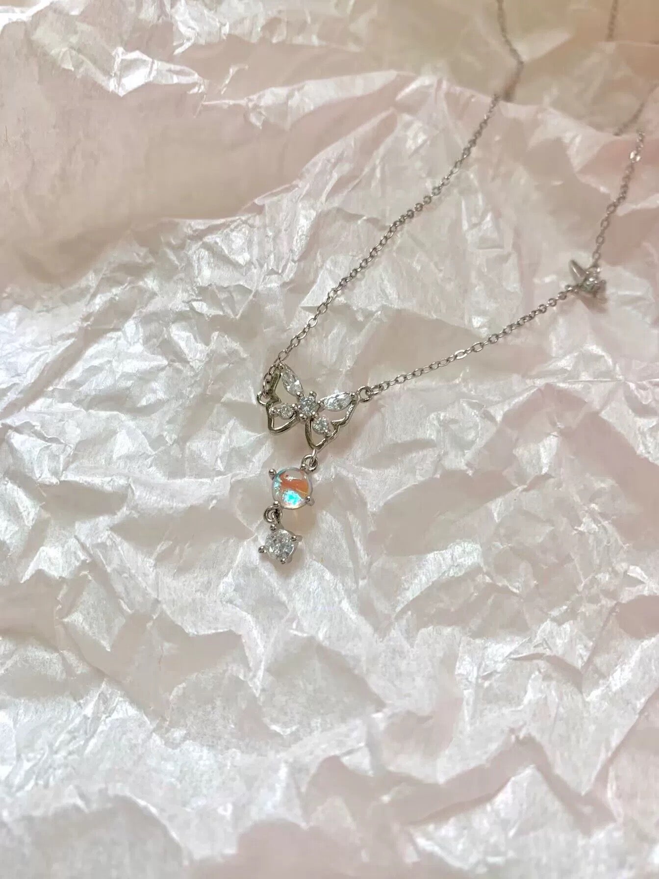 All-over 925sterling silver temperament butterfly colorful tassel necklace light luxury 🩵🦋