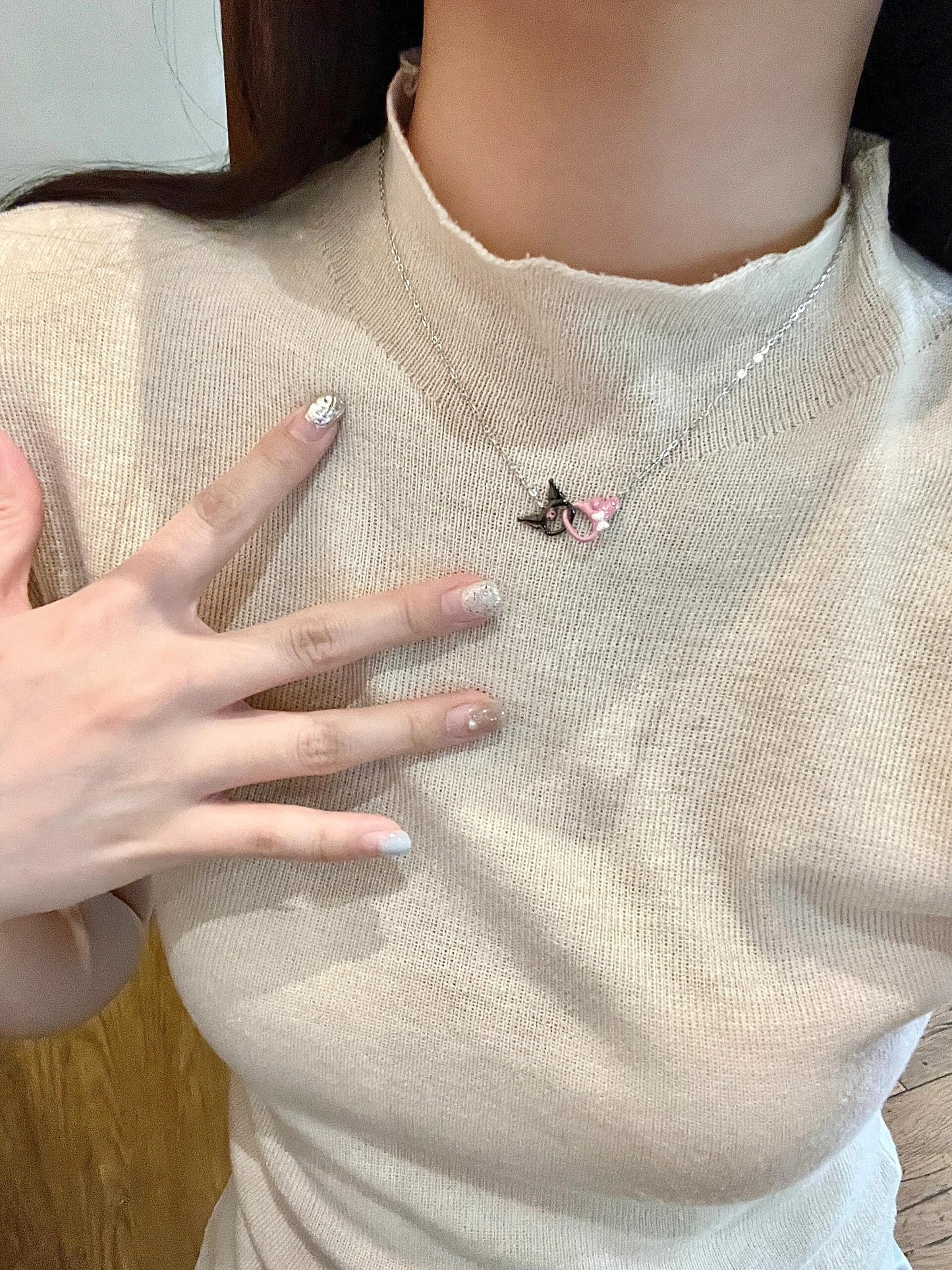 Sanrio Kuromime Melody Mobius Ring Sterling Silver Splicing Pendant Necklace Girlfriend Gift🖤🩷