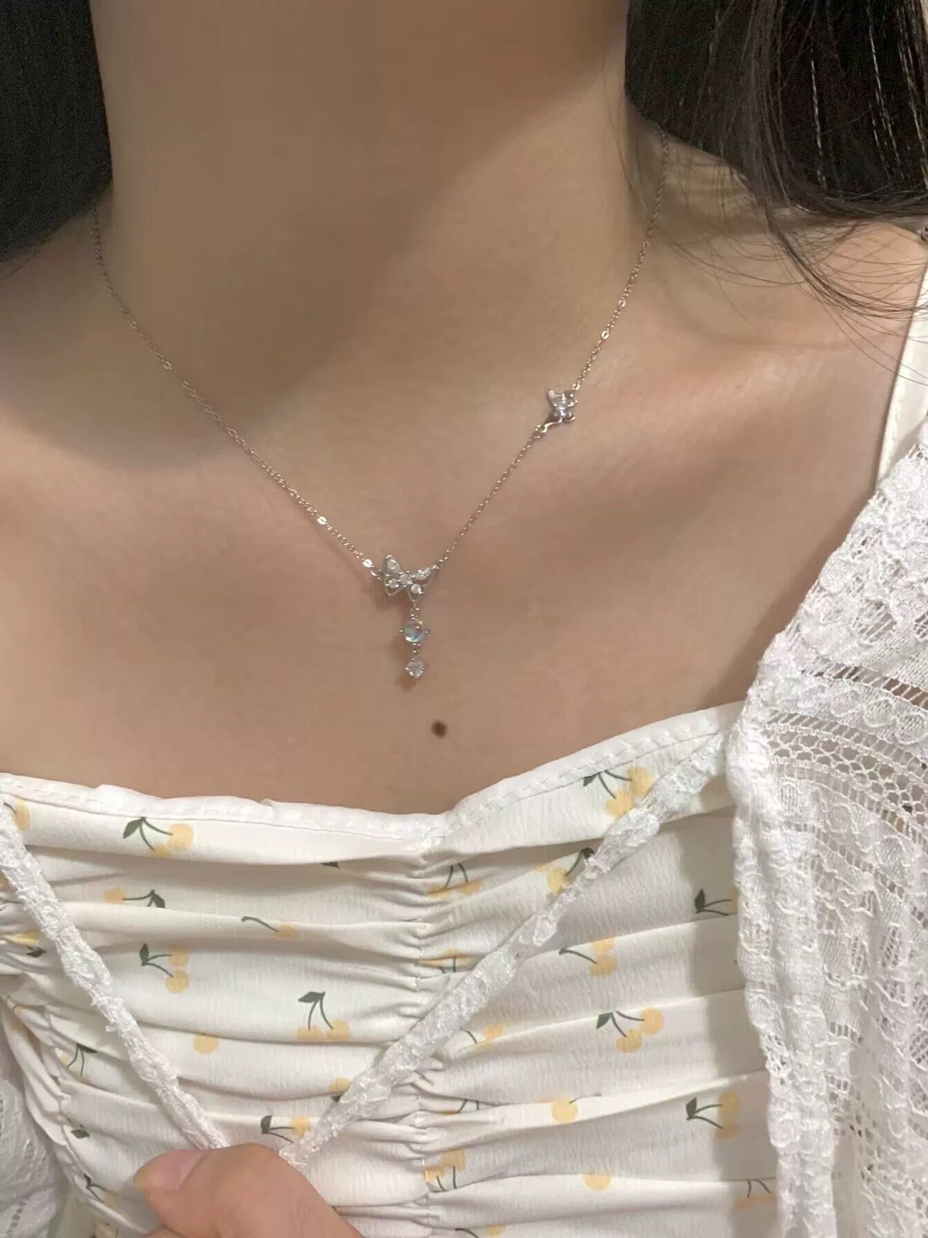 All-over 925sterling silver temperament butterfly colorful tassel necklace light luxury 🩵🦋