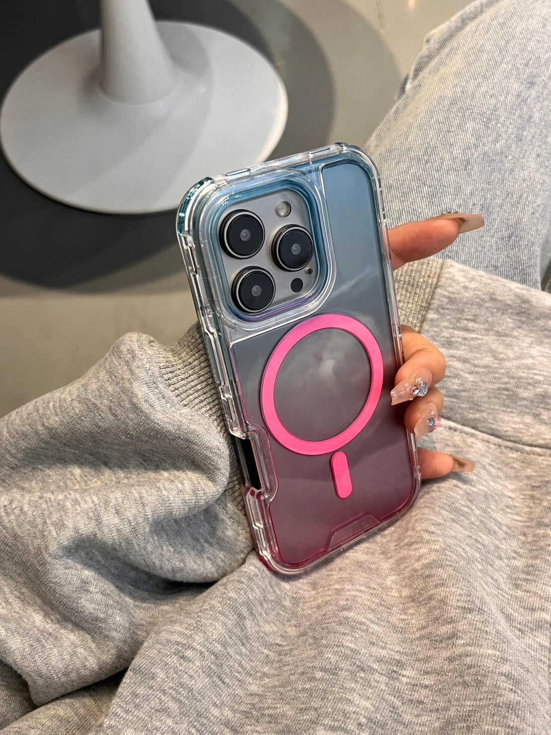 Clear MagSafe-Compatible iPhone Case with Pink Magnetic Ring