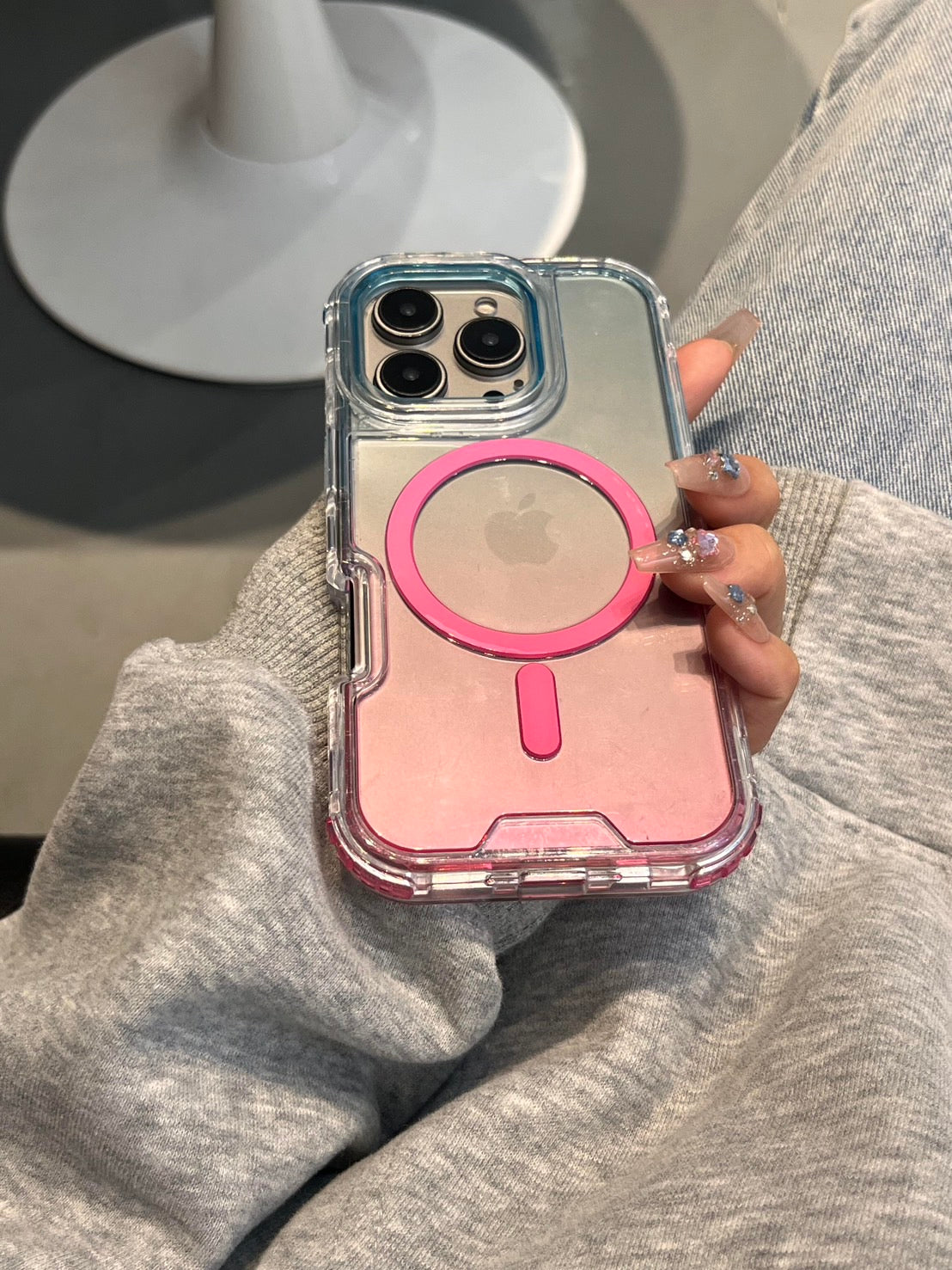 Clear MagSafe-Compatible iPhone Case with Pink Magnetic Ring
