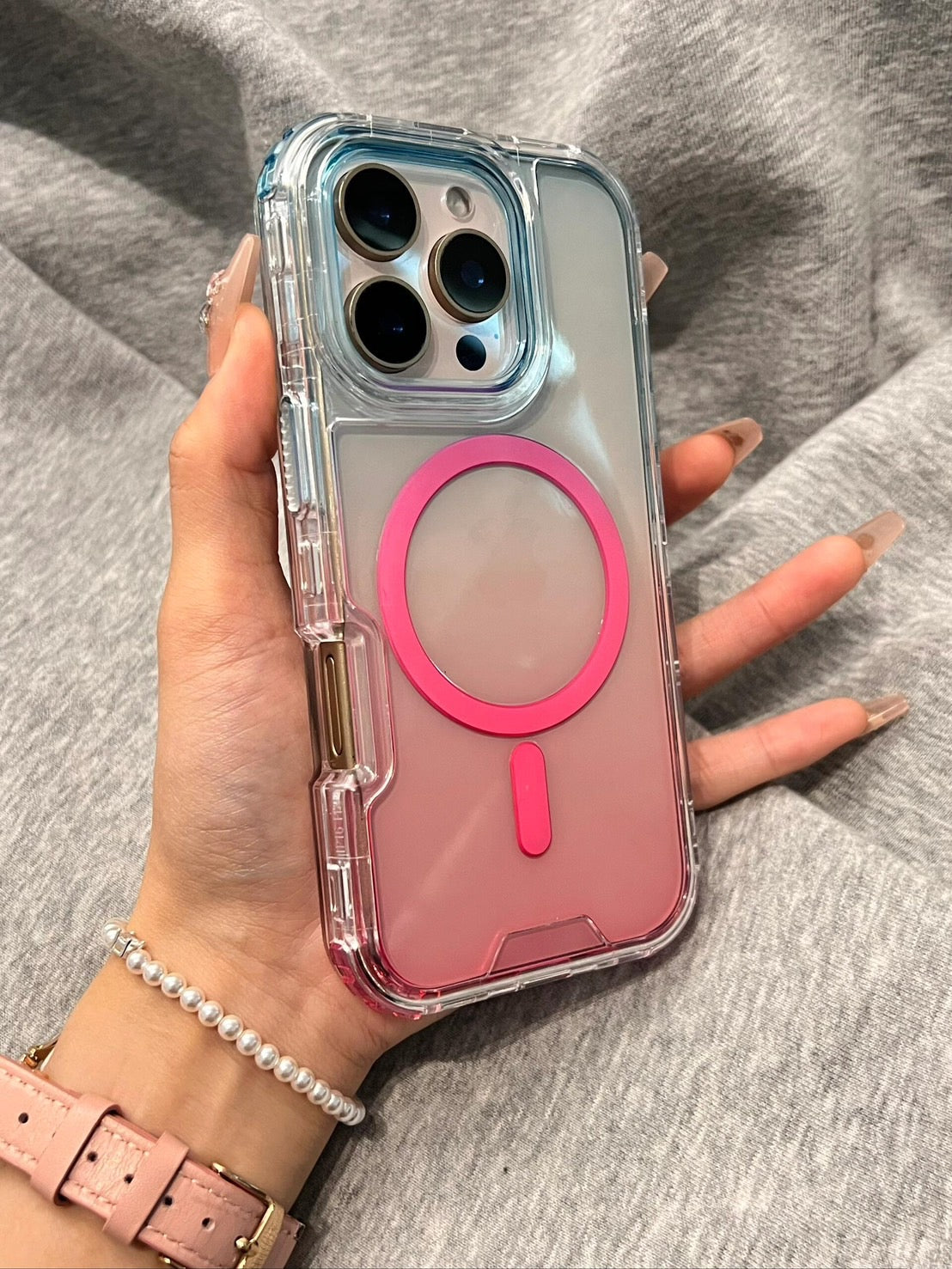 Clear MagSafe-Compatible iPhone Case with Pink Magnetic Ring