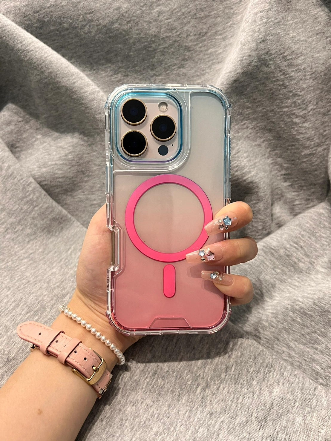 Clear MagSafe-Compatible iPhone Case with Pink Magnetic Ring