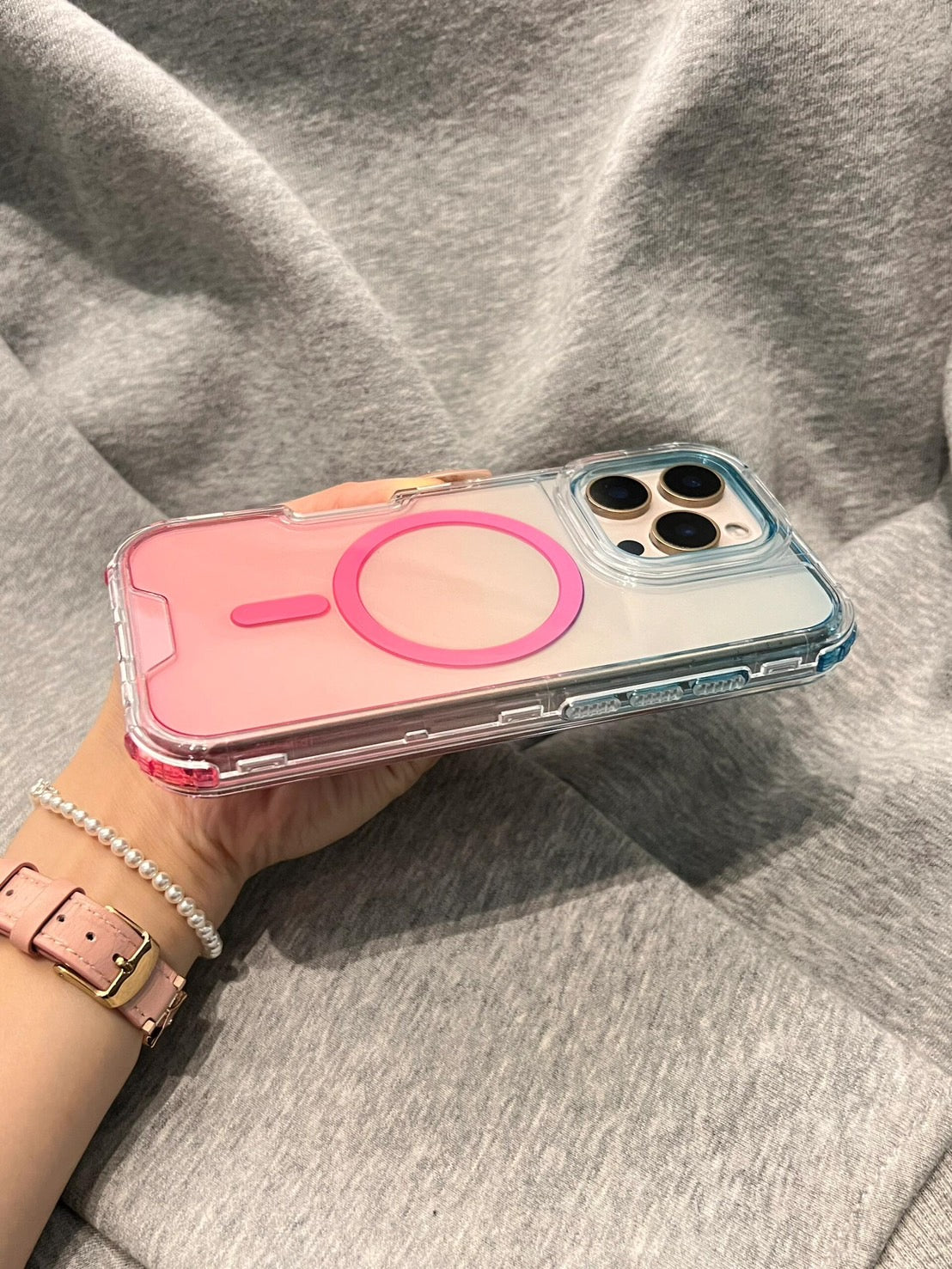 Clear MagSafe-Compatible iPhone Case with Pink Magnetic Ring