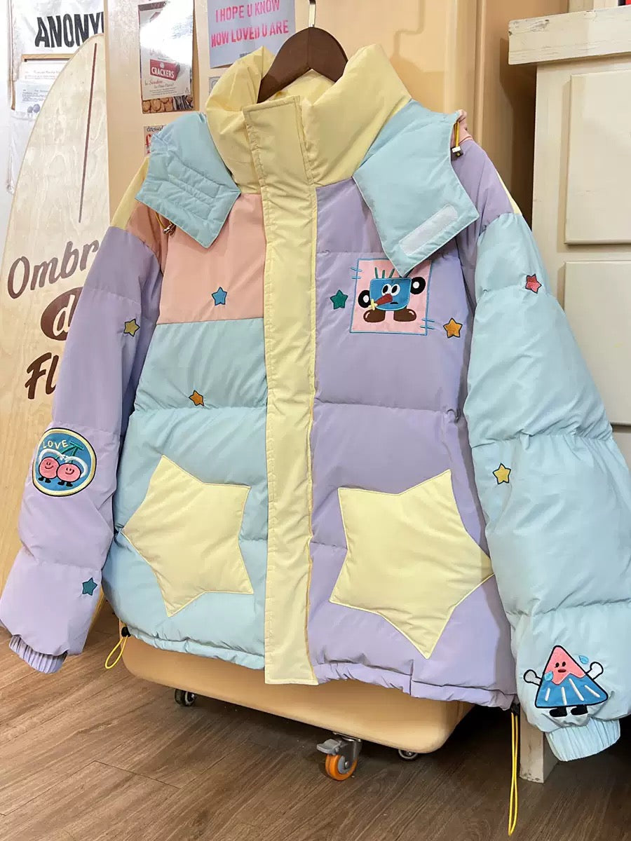 🍡🤍Hooded Windproof Cotton Jacket 2024 Winter,Colorful shirts 💚🩵🌈💛